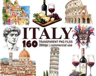 Italy Clipart Bundle, Italian png, travel clipart, Italy png, Travel png, 300 dpi transparent PNG format instant download, commercial use
