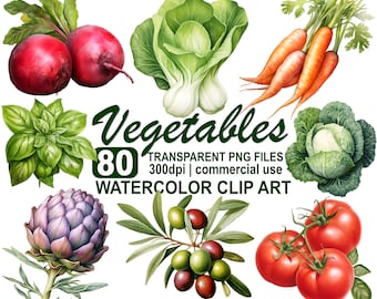 Watercolor Vegetables Clipart, gardening clipart menu food clipart, farmers market, 300 dpi transparent PNG digital download, commercial use