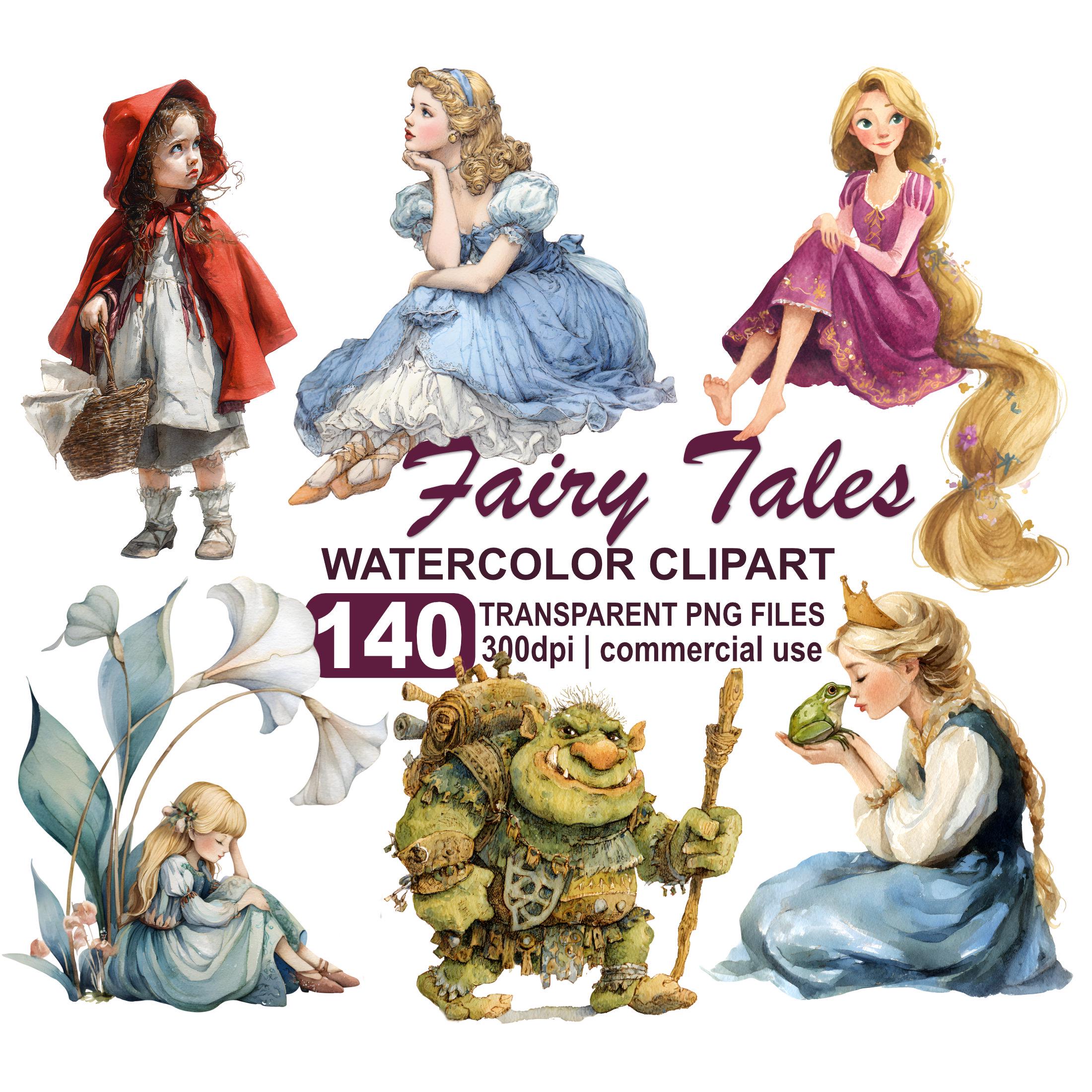 Watercolor Fairy Tale Clipart Bundle of 140 Fairytale Png Images in 300 ...