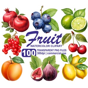 Imágenes prediseñadas de frutas de acuarela, imágenes prediseñadas de jardinería, imágenes prediseñadas de alimentos del mercado de agricultores, jardín, descarga digital PNG transparente de 300 ppp, uso comercial