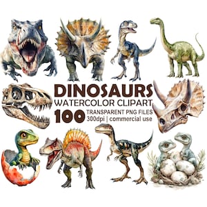 Paquete de imágenes prediseñadas de dinosaurios, dinosaurios PNG, imágenes de dinosaurios, T-Rex, etc., ilustraciones PNG transparentes de 300 ppp, uso comercial, descarga instantánea