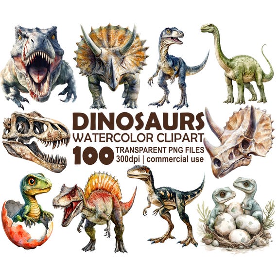 Dinosaur Clipart Bundle, Dinosaurs PNG, Dinosaur Images, T-Rex etc, 300 dpi Transparent PNG Illustrations, Commercial Use, Instant Download