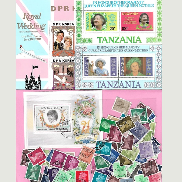 Briefmarken Queen Elizabeth II Lady Diana Royal Wedding Queen Mum