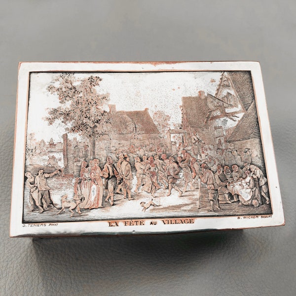 Versilberte Schatulle Schmuckschatulle antik Schmuckkästchen Aufbewahrungskästchen B. Wicker D. Teniers
