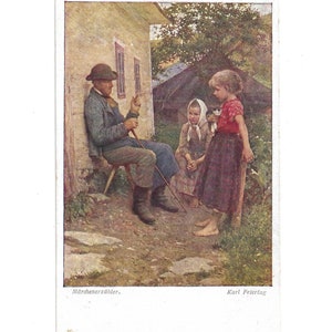 Vintagekarte Märchenerzähler Karl Feiertag Künstlerkarte Postkarte
