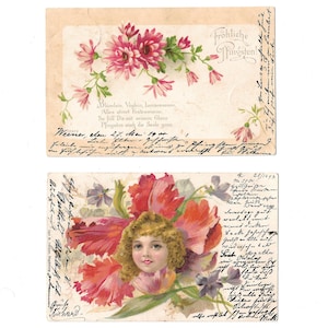 2 Vintage Karten 1899 und 1909 Künstlerkarte Postkarte Grußkarte