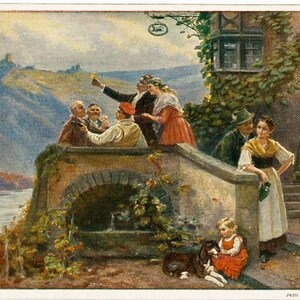 Cartolina d'epoca dell'artista sul Reno tedesco, vuota