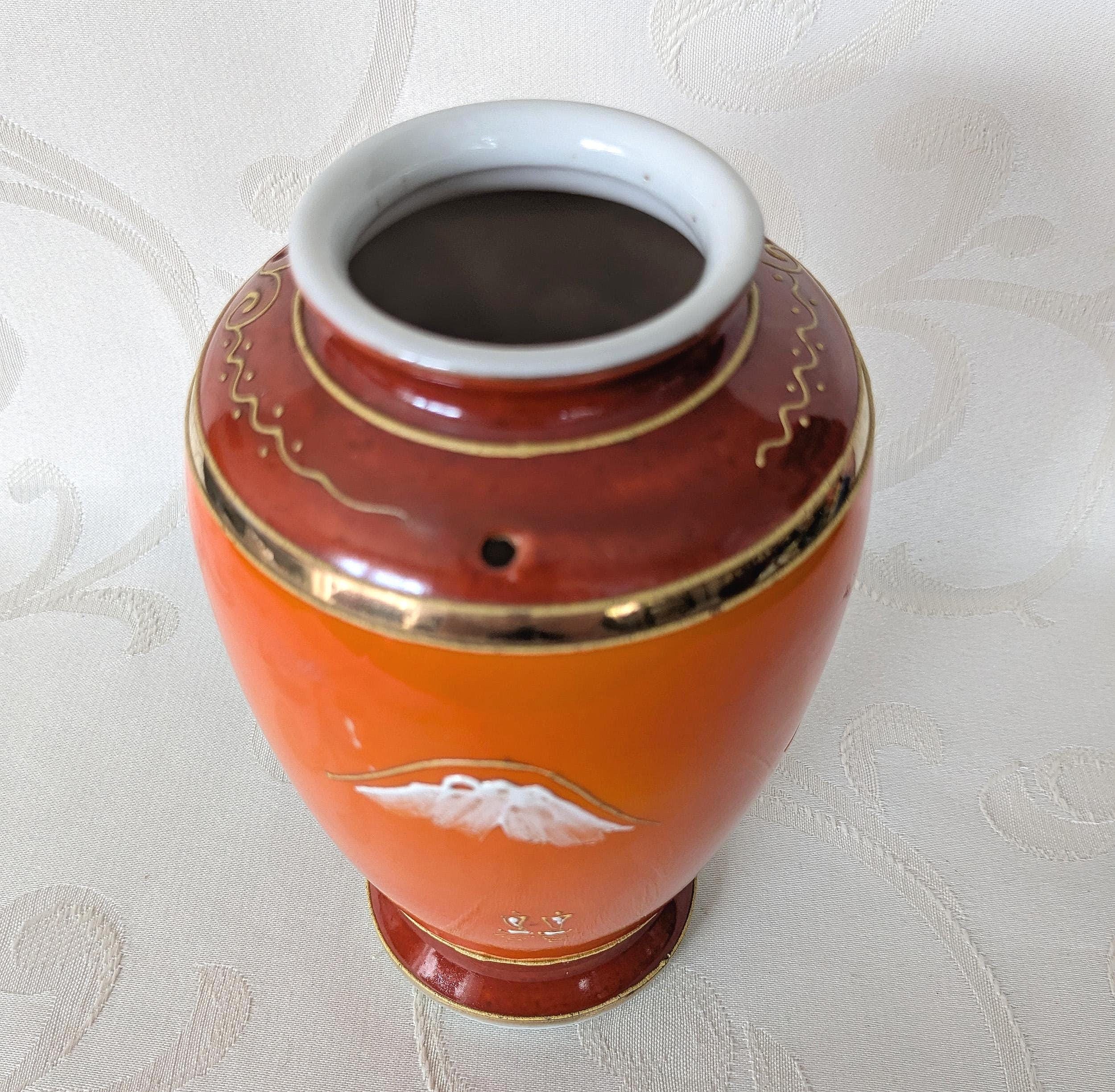 ヴィンテージの日本製磁器花瓶、薩摩焼風、手描きの生け花 - Etsy 日本