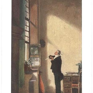 Cartolina dell'artista Carl Spitzweg Lo Scriba intorno al 1920