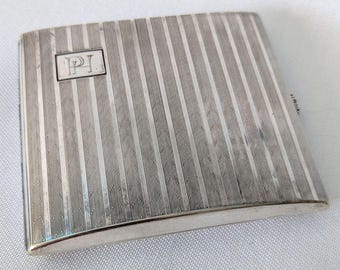 Vintage silver-plated alpaca cigarette case with monogram PH, Art Deco style, 1920s/1930s collector's item