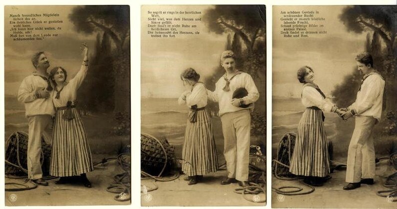 Photo postcards Set of 3, 1910 Sailor Seemann Kiel image 1