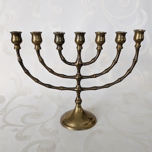 Vintage Menorah Candlestick India Brass Candle Holder Candelabra