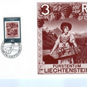 Maximumkaart 1980 Vorstendom Liechtenstein wijnstokken druiven klederdracht postmuseum