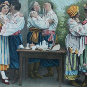 Cartão Vintage Pequenos Tipos Russos Cartão Postal Artista Cartão Traje Folclore