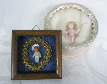 Baby Jesus made of wax cardboard box small picture wax figure handicraft