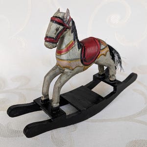 Small wooden rocking horse Christmas decoration rocking horse wooden figure carved painted