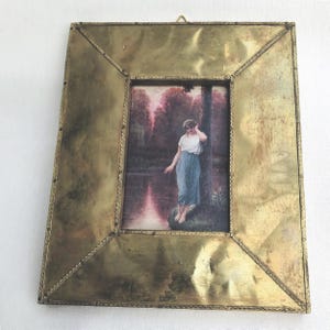 Vintage picture frame brass foil wooden frame interchangeable frame with original glass photo frame