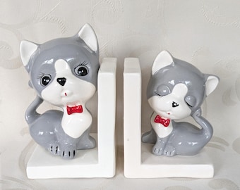 Ceramic Cat Bookends, Cat Motif, Bookshelf Decoration