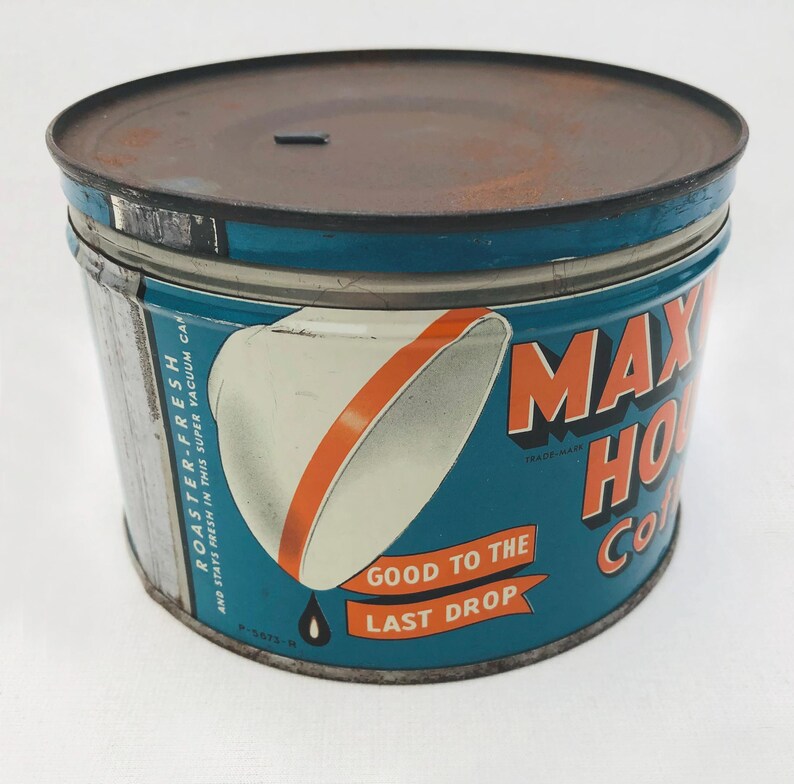 Round Metal Can Maxwell House Coffee Drip Grind Tin Can One Pound P