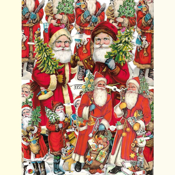 17 Glanzbilder Nikolaus Weihnachtsmann Weihnachtsmänner Geschenke Tannenbaum Poesiealbumbilder