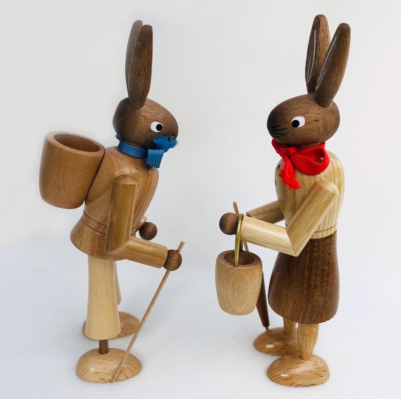 Easter Bunny Couple Original Erzgebirge in Original Packaging Wooden