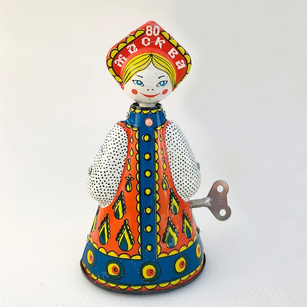 Wind up tin toy Russian wind-up doll Moscow 1980