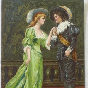 Kunstenaarskaart rond 1904 Ansichtkaart met spreuk Geliefden groene jurk