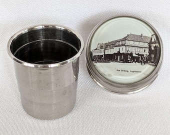 Vintage travel mug Bad Driburg Logirhäuser old pocket mug metal 3-piece foldable historical souvenir town view