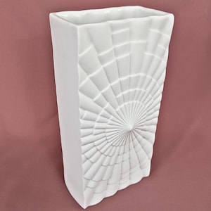 Vintage bisque porcelain vase, Rheinpfalz hard porcelain, Germany, rectangular porcelain vase, mid-century modern relief decoration, collector's item