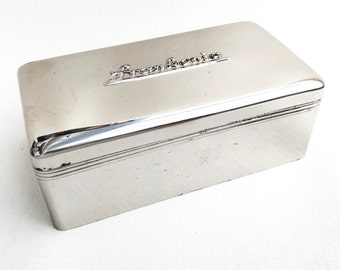 Silver shiny mirrored metal box Frankonia box metal tin hinged lid