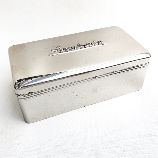 Silver shiny mirrored metal box Frankonia box metal tin hinged lid