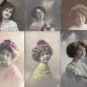 Colored photo postcards set of 6 postcards field post craft material vintage postcards blossoms flowers roses ladies portraits