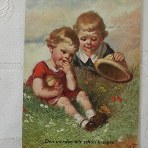 Cartão vintage por volta de 1918 crianças sapo prado cartão postal artista cartão