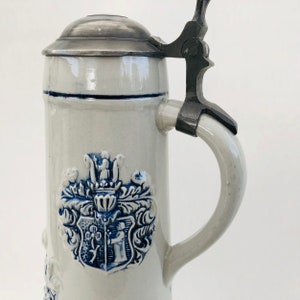 Conical beer mug, beer stein, stoneware collection, stoneware coat of arms, Wick Werke Westerwald beer mug with pewter lid