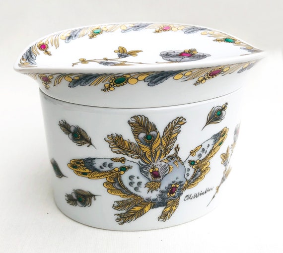 Vintage Deckeldose Hutschenreuther Porzellandose Porzellan Design Ole Winther Ferdermotiv