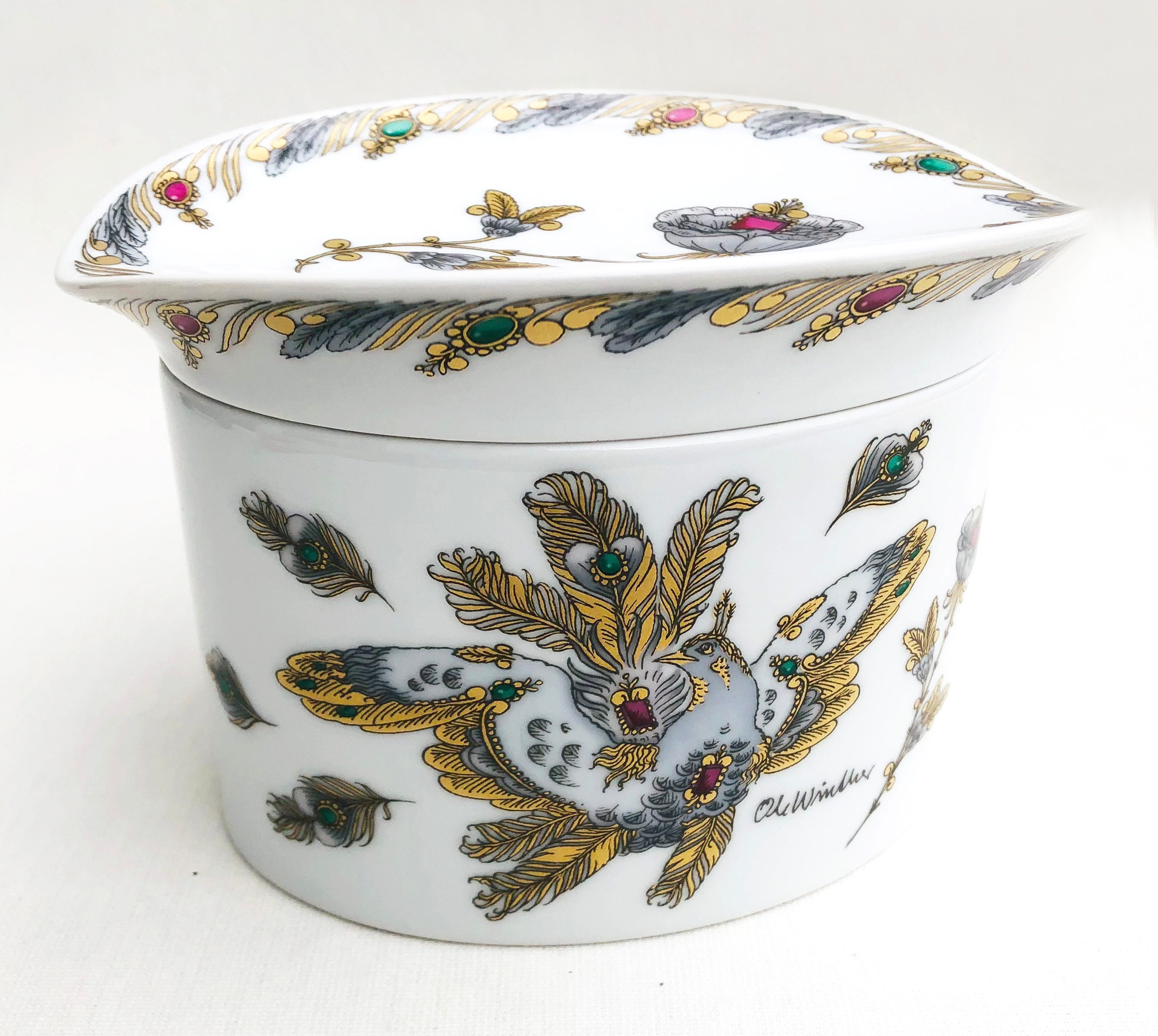 Vintage Deckeldose Hutschenreuther Porzellandose Porzellan Design Ole Winther Ferdermotiv
