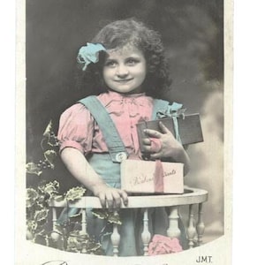Bonne Année foto cartão postal por volta de 1900 cartão de Ano Novo cartão postal cartão vintage menina presente presentes