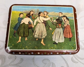 Vintage Mondamin vanilla sugar tin, children's dance motif, Maizena Hamburg retro kitchen decor, old storage tin, decorative tin