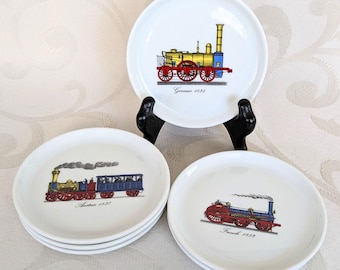 Fürstenberg porcelain collector's plate, locomotive, vintage pastry plate, 10 cm, German Rail coaster, railway motif selection