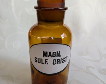 Antike Apothekerflasche Braunglas Glasflasche Apothekerglas Mag. Sulf. Crist. Magnesiumsulfat