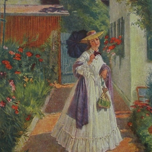 Cartão de paleta por volta de 1910, dia ensolarado, cartão vintage, artista, cartão, jardim, cartão postal