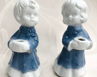 2 kleine Porzellanfiguren Kerzenhalter Kerzenständer Kinder Mädchen Junge