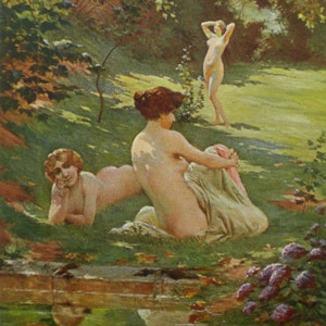 Carte d'artiste vers 1920 Après le bain Salon de Paris Carte postale Carte ancienne