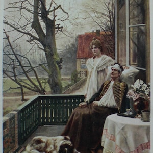 Künstlerkarte um 1914 Postkarte Frühlingshoffen Veranda Genesung