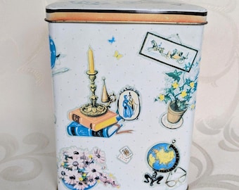Vintage metal tin, Great Britain illustration, 80s storage tin, decorative collector's tin, British tin