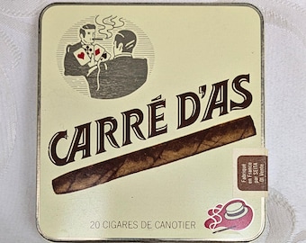 Carré d'as Cigar Box France Vintage Tin Box with Insert Paper Tobacco Tin Collector's Box Retro Storage Metal Case 20 Cigars