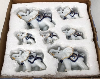 Asian porcelain elephants elephant family lucky elephants blue white porcelain elephant