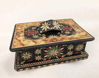 Veneered wooden box wooden box with diamond motif handmade veneer