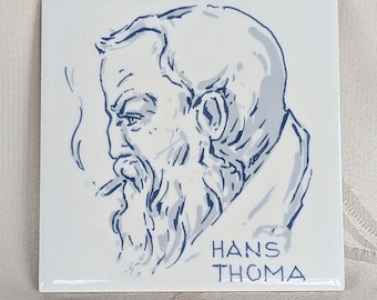 Majolica Karlsruhe tile Hans Thoma ceramic coaster handmade vintage artist portrait tile Germany collector's item handmade