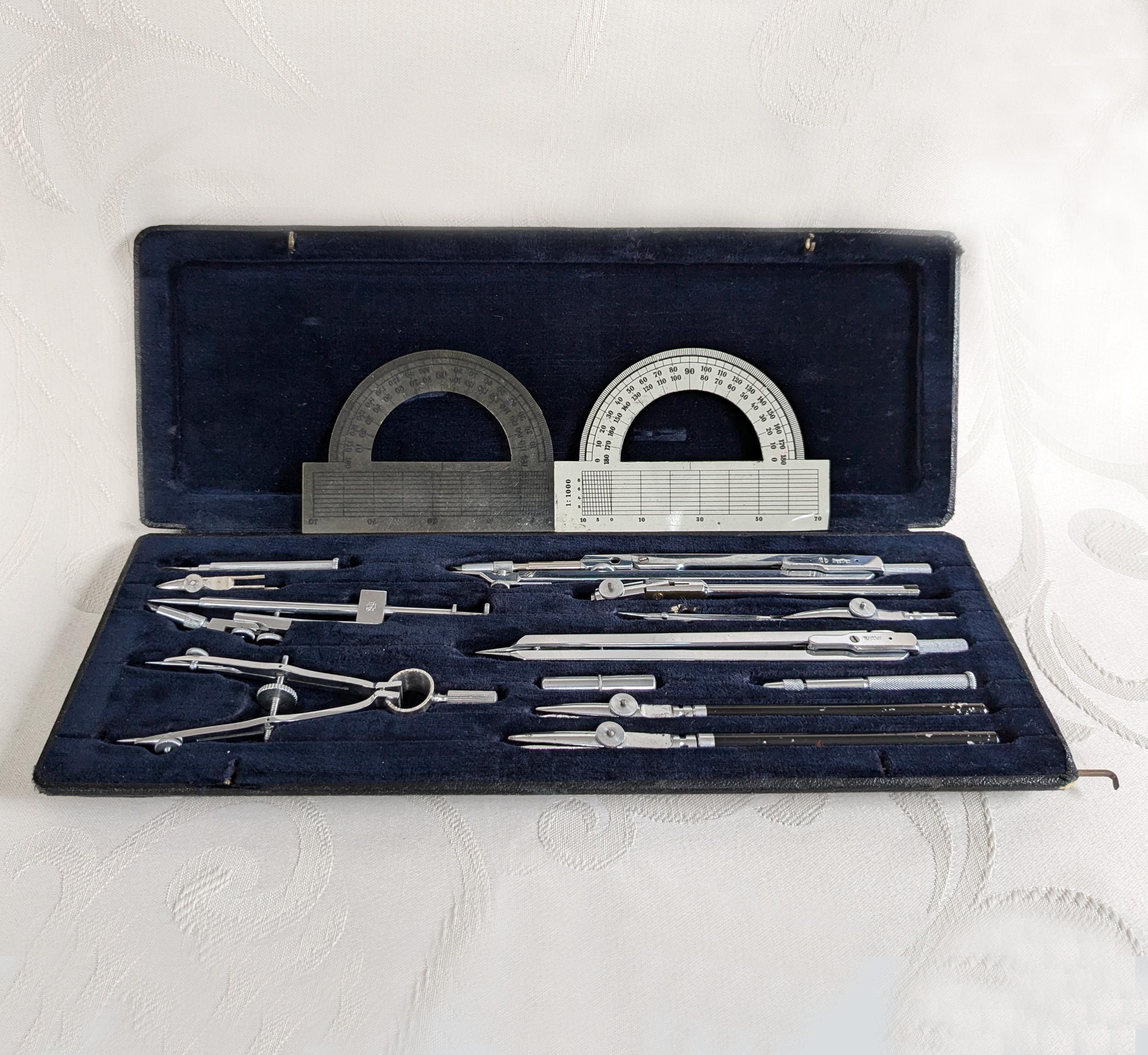 Antique Compass Box Chrome Drawing Tool Box Compass Nestler